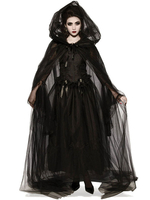 Costumes de mort dHalloween Cape effrayante noire Robe en dentelle de polyester Costumes de vacances