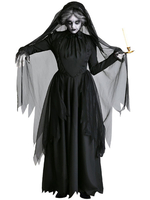 Costumes de mort dHalloween pour les femmes Robe longue en dentelle noire Polyester Vacances Costumes de voile