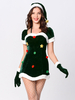 Costumes De Noël Femmes Robe En Velours Vert Foncée Chapeau Flanelle Déguisement