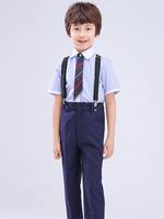 Costumes de porteur danneau coton bleu cravate pantalon cravate chemise costumes de soirée formelle 3pcs