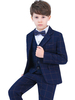 Costumes de porteur danneau Polyester Coton Manches longues Chemise Pantalon Cravate Gilet Pardessus Bleu foncé Costumes de soirée formels