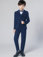 Costumes de porteur danneau Polyester Coton Manches longues Cravate Pardessus Gilet Chemise Pantalon Marine foncé Costumes de mariage pour garçon