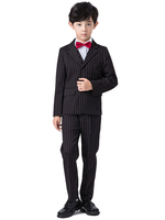 Costumes de porteur danneau Polyester Coton Manches longues Gilet Pantalon Pardessus Cravate Chemise Noir Costumes de soirée formels