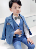 Costumes de porteur danneau Polyester Coton Manches longues Pardessus Pantalon Gilet Bébé Bleu Mariage Garçon Costumes