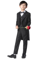 Costumes de porteur de lanneau Polyester Coton Chemise à manches longues Pardessus Cravate Gilet Pantalon Noir Costumes de soirée formels