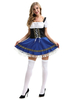 Costumes de serveuse dhalloween pour les femmes robe sexy bleue polyester imprimé floral Costumes de vacances ensemble complet