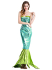 Costumes de sirène de femmes Vert Robe sexy Polyester Halloween Costumes géométriques Fêtes