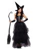 Costumes de sorcière dhalloween pour les femmes noir polyester effrayant longue robe chapeau vacances costumes ensemble complet、