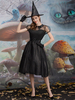 Costumes de sorcière dhalloween pour les femmes noires effrayantes robe courte gants polyester costumes de vacances