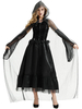 Costumes de sorcière dHalloween pour les femmes Robe longue en tulle noire Cape Polyester Costumes de vacances Ensemble complet