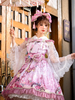 Costumes de style japonais Lolita Robes Lolita Robes Polyester Bows Imprimé Floral Kimono Sans Manches Rose