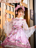 Costumes de style japonais Lolita Robes Lolita Robes Polyester Bows Imprimé Floral Kimono Sans Manches Rose