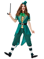 Costumes de vacances pour femmes Costume dHalloween de la Saint-Patrick en fibre de polyester verte Cravate Hat Sash