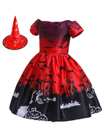 Costumes Déguisements Halloween Enfants Batte De Château Bat Orange Robe Patineuse Rouge Robe de Princesse Fille Déguisement Baptême