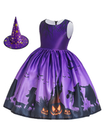 Costumes Déguisements Halloween Enfants Imprimer Robe Patineuse Pourpre Pour Enfants Robe de Princesse Fille Déguisement Baptême