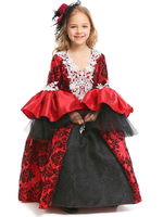 Costumes Enfant Cadeau Noël Vampire Rouge Robe de Princesse Lacet Coiffure Robe Vintage de Fille Déguisements Halloween