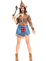 Costumes Femme Robe Marron Plaid Denim Déguisements Halloween