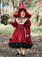 Costumes Fille Cadeau Noël Enfant Coiffures De Nœud Robe Manches Longues Lolita En Coton Déguisement Halloween Baptême