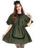 Costumes Halloween Vert Adulte Dentelle Robe de demoiselle Couvre-chef Vacances Tunique Costumes de vacances