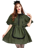 Costumes Halloween Vert Adulte Dentelle Robe de demoiselle Couvre-chef Vacances Tunique Costumes de vacances