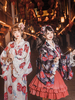 Costumes Lolita de Style Japonais Robes Lolita Polyester Volants Imprimé Floral Kimono Manches Longues Noir