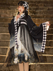 Costumes Lolita de Style japonais robes Lolita volants en Polyester imprimé Floral Kimono sans manches noir élastique réglable