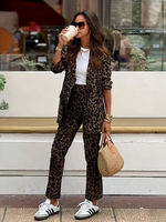 Costumes léopard pour femmes Blazer à revers cranté et pantalon slim fit Ensemble deux pièces décontracté printemps 2025
