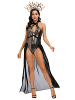 Costumes Méduse Cosplay Robe Noire Sexy Coiffure Déguisement Halloween