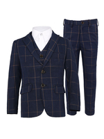 Costumes pour porteurs dalliances Ensemble 3 pièces Polyester Pantalons à manches longues Pardessus Top Costumes pour garçons de mariage bleu marine foncé