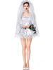 Costumes Robe Cosplay Fiancée Gants Femmes Robe Argent Mat Satin Métallique Déguisement Halloween