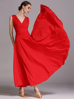 Costumes Robe de danse de salon noir femmes élégantes col en v robe en Polyester plissé sans manches