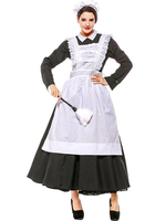 Costumes Robe Femme De Chambre Noire Femme De Ménage Tablier De Coton Cosplay Déguisements Halloween
