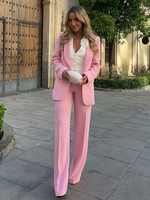 Costumes roses pour femmes un bouton vêtements de rue décontractés 2 pièces