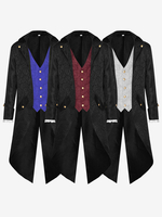 Costumes rétro à manches longues en jacquard de polyester occidental vintage bordeaux pour homme
