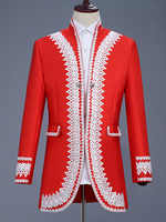 Costumes rétro à manches longues en polyester élégant haut vintage rouge pour homme