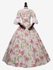 Costumes rétro abricot clair femmes imprimé floral nœuds volants Costume Marie Antoinette tunique en polyester robe ras du cou vêtements rétro Vintage