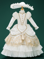 Costumes rétro blancs à volants Costume Marie Antoinette Chapeau en jacquard de polyester Tunique de style européen pour fille Robe de bal de fin dannée