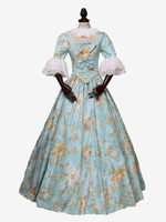 Costumes rétro bleu ciel clair nœuds robe à imprimé floral en polyester Costume Marie Antoinette femme tunique royale robe de bal mascarade