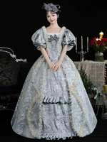 Costumes rétro bleu ciel clair pour femmes jacquard à volants dentelle polyester couvre-chef robe rétro costume Marie-Antoinette vêtements vintage