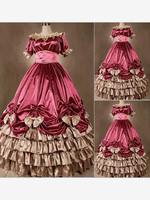 Costumes rétro bordeaux robe en Polyester à volants pour femmes Costume rétro Marie Antoinette Costume du 18ème siècle