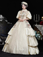 Costumes rétro champagne fleurs polyester imprimé floral robe de costume Marie Antoinette vêtements rétro vintage pour femmes