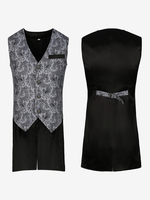 Costumes rétro en polyester sans manches en jacquard vintage noir pour homme