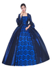 Costumes rétro femmes Deep Blue Ruffle Matte Satin Style victorien Imprimer Vêtements Vintage Déguisements Halloween