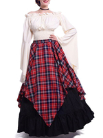 Costumes rétro femmes Tartan vérifier à volants rouge Vintage Retro vêtements Déguisements Halloween