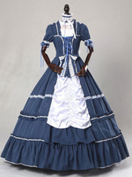 Costumes rétro marine foncé pour femmes robe ras du cou en Polyester avec nœuds à lacets Costume rétro Marie Antoinette vêtements Vintage