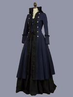 Costumes rétro marine foncé Robe tunique en polyester à volants pour femmes Costume Marie Antoinette Robe de soirée rétro