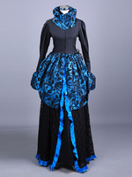 Costumes rétro noirs à volants en polyester à imprimé floral haut de costume Marie Antoinette ensemble rétro pour femmes costume du 18e siècle