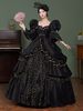 Costumes rétro noirs à volants en polyester Marie Antoinette Costume robe femme rétro du 18e siècle