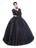 Costumes rétro noirs à volants Mat Satin Déguisements Halloween Style Victorien Robe Femmes Vintage Vêtements