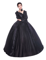 Costumes rétro noirs à volants Mat Satin Déguisements Halloween Style Victorien Robe Femmes Vintage Vêtements